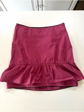 Marni Pink Cotton Mini Skirt 40 Black Lambskin Trim Ruffle Hem Italy Designer